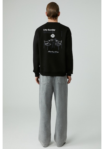 Grımelange LAZYNESS Erkek Yuvarlak Yaka 3 İplik Siyah Sweatshirt