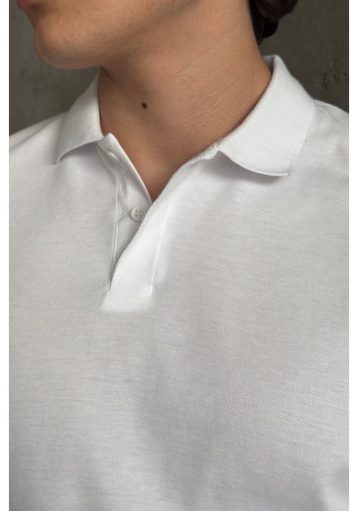 Erkek %100 Pamuk Düğmeli Polo Yaka T-shirt Beyaz