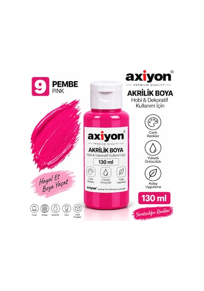 Axiyon Art Akrilik Boya 130 Ml Pembe 2'li Paket Su Bazlı Hobi Ve Dekoratif Boya