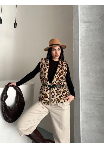 Ribana Kadın Mevsimlik Kahve Slim Fitt Astarlı Sıfır Kol Kemerli Leopar Desenli Şık Peluş Yelek 4940 Siyah Kahve Bej Ribana Kadın Mevsimlik Kahve Slim Fitt Astarlı Sıfır Kol Kemerli Leopar Desenli Şık Peluş Yelek 4940 Siyah Kahve Bej