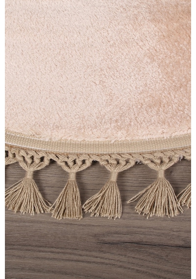 Relax Vizon Yuvarlak 100x100 Cm Ponpon Saçaklı Kaymaz Tabanlı Pembe