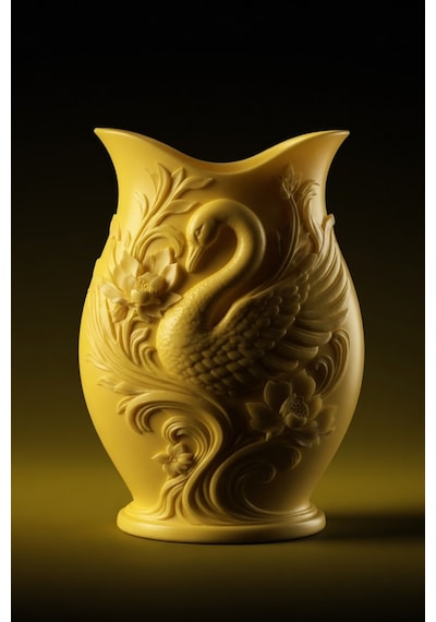 Kuğu Desenli Dekoratif Vazo 15 Cm 3d Baskılı Mat Dokulu Şık Masa Ve Raf Dekoru Sarı