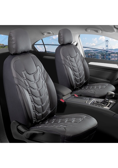 Renault Megane 4 Sedan Uyumlu Full Deri Oto Koltuk Kılıfı Ön Arka Set Classy Model Siyah Beyaz Fs