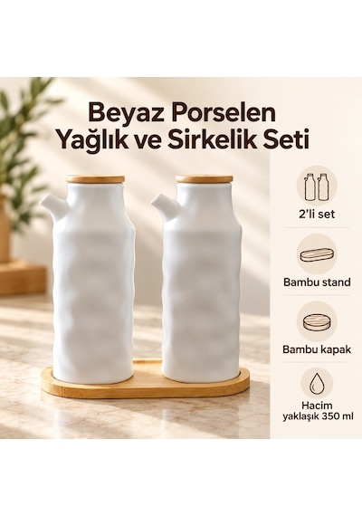 Standlı Porselen Yağlık Ve Sirkelik Seti - Beyaz Çok Renkli