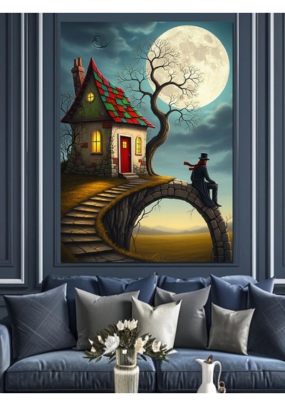 Ahşap Tablo Ay Işığı Masal Evi