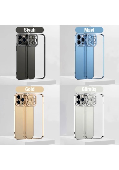 Ally Fashion Series Apple iPhone Uyumlu 12 Pro Kılıf Renkli Kenar Lazer Çerçeveli Silikon Kılıf- 5775 Mavi