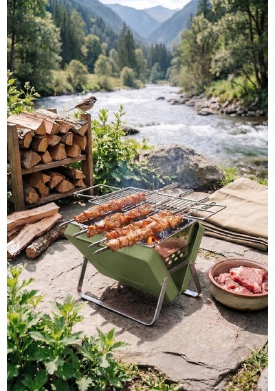 Chefclub Kömürlü Katlanabilir Portatif Mangal Bbq, Çelik, Kamp Ve Piknik İçin Diğer