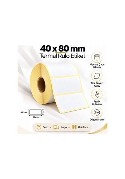 40x80 Mm Rulo Termal Ribonsuz Barkod Etiketi 40 Mm Masura 1000'li Sarım 1