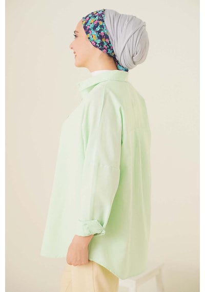 Bigdart 103901 Oversize Basic Tesettür Gömlek - E.yeşil 001