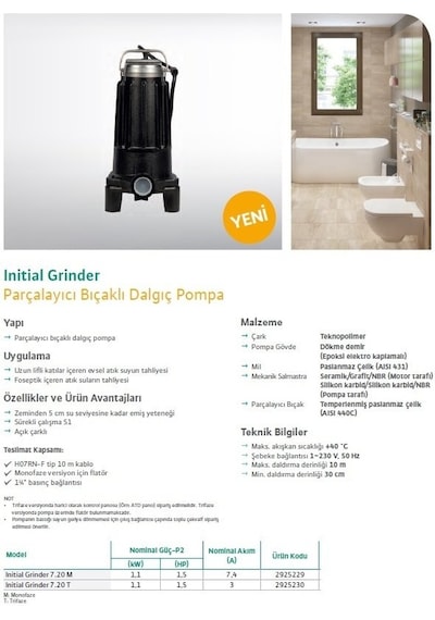 Wilo Grinder 7.20 T Par Bıçaklı Foseptik Pompası 1.5 Hp - 380 Vo