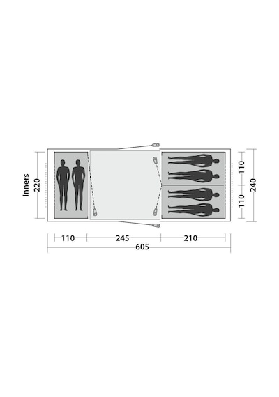 Easycamp Huntsville Twin 600 14,5m² Blackroom 6 Kişilik Yüksek Aile Çadırı 120409 Çok Renkli