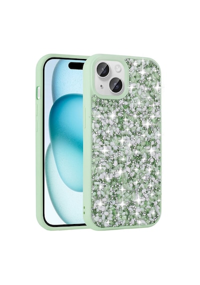 Apple Uyumlu iPhone 15 Plus Kılıf Parlak Taşlı Tasarım Stone Linea Kapak