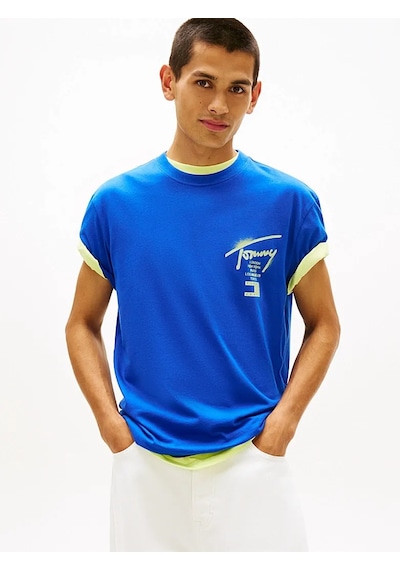 Tommy Hilfiger Tjm Reg Cıty Sıgn Ss Tee Ext Erkek Mavi T-shirt - Dm0dm22553