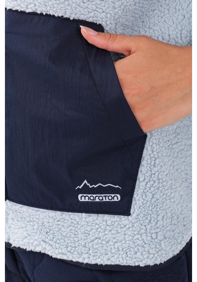 Maraton Sportswear Comfort Kadın Kapşonlu Uzun Kol Outdoor Sisli Mavi Tracktop 21440-sisli Mavi