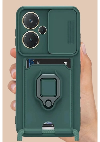 Xiaomi Redmi Note 13 Pro Plus Uyumlu Kılıf Zuma Kartvizitli Yüzüklü Silikon - Pembe