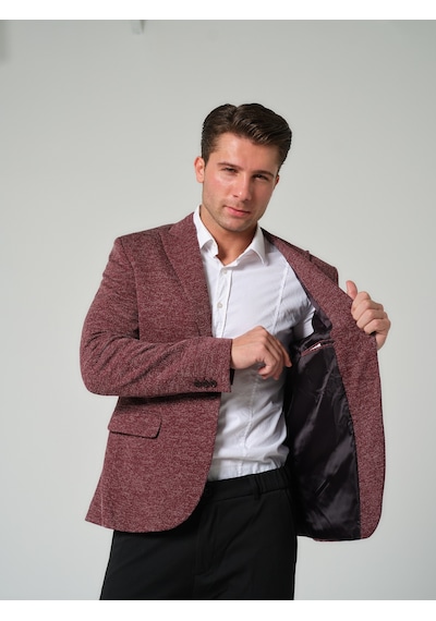 Bonesti Erkek Slim Fit Blazer Ceket Bordo Beyaz Bordo - Beyaz