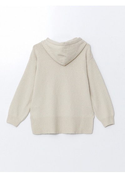 Lcwaıkıkı Classic Bej Kapüşonlu Oversize Kadın Triko Kazak