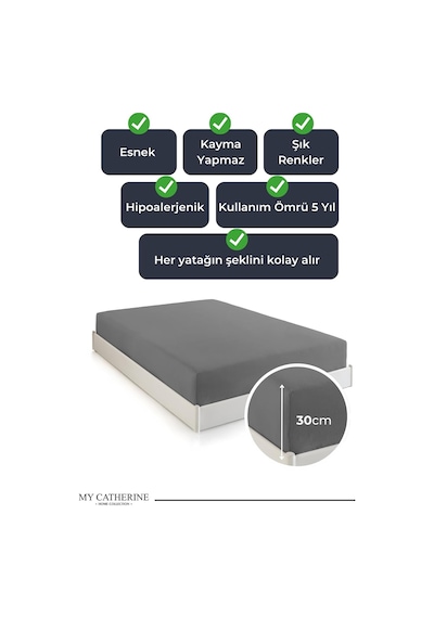 Lastikli & Hipoalerjenik Çarşaf%100 Pamuk Penye Kumaş 120x200 Antrasit, Luxcarsaf Çok Renkli