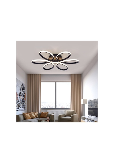 Dekorasyon Papatya Model Led 50cm, Tavan Lambası, Modern Aydınlatma, Dekoratif Şık Avize Siyah