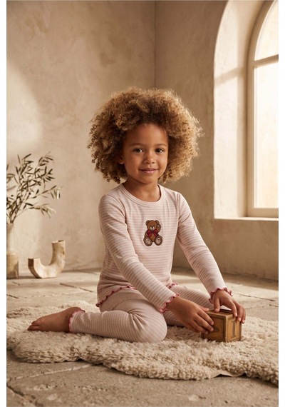 Katia&bony Kız Çocuk Teddy Desenli Pijama Takımı Ekru Ekru
