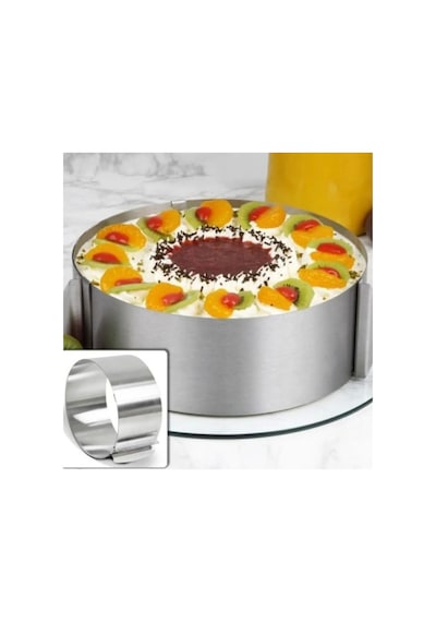 Kek Ve Pasta Paslanmaz Yuvarlak Kelepçeli Ayarlanabilir Çember 16/30 Cm Yükseklik 9 Cm Çelik Metalik Diğer