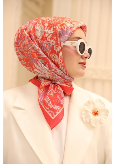 Silk Home Olinda İpek Eşarp 47002-06 Mercan, Lila, Vizon, Gümüş