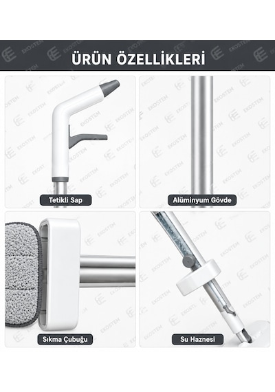 Kendinden Sıkmalı Kendini Temizleyen Mikrofiber Mop Su Hazneli Yer Mopu Fayans Duvar Yüzey Temizlik