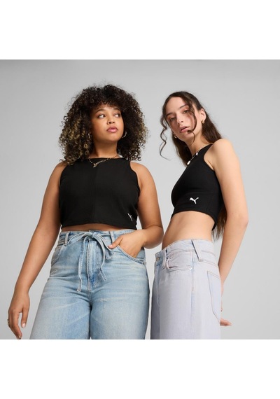Puma Wardrobe Ess Ribbed Crop Top Kadın T-shirt SIYAH