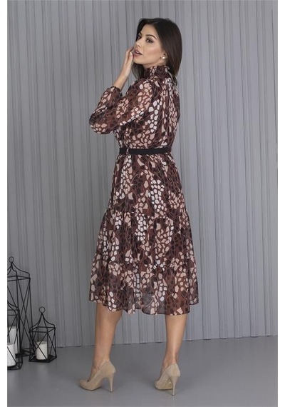Dip Moda Kadın Kemerli Leopar Desenli Şifon Elbise Dpapcx04 Kahverengi Dip Moda Kadın Kemerli Leopar Desenli Şifon Elbise Dpapcx04 Kahverengi