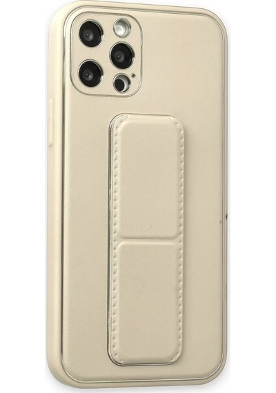 Newface Apple iPhone Uyumlu  12 Pro Kılıf Coco Deri Standlı Kapak - Beyaz