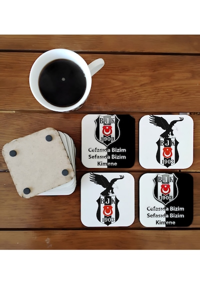 Beşiktaş Dekoratif Ahşap Bardak Altlığı Seti 026 Çok Renkli