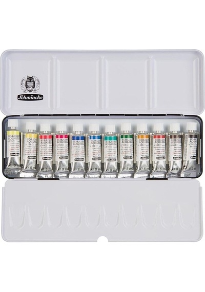 Schmincke : Horadam Aquarell Tüp Sulu Boya Seti 12 Renk X 5 Ml Tüp Metal Kutu