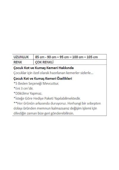 Plastik Tokalı Çocuk Kemeri Siyah
