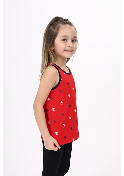 Toontoy Kız Çocuk Baskılı Bisiklet Yaka Basic Atlet Kırmızı