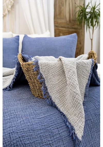 Müslin 4 Katlı Yatak Örtüsü İndigo Renk Çift Kişilik Pike 240x230 Cm Diğer