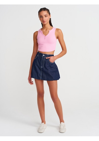Dilvin 20844 Önü Düğmeli Top-açık Pembe Açık Pembe
