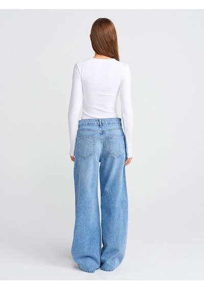 Dilvin 71788 Loose Fit Denim Pantolon-mavi Mavi