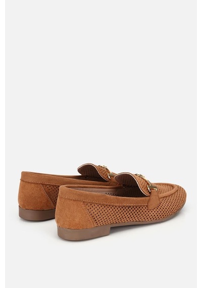 Yaya Kadın Taba Süet Tokalı Zımba Detaylı Loafer