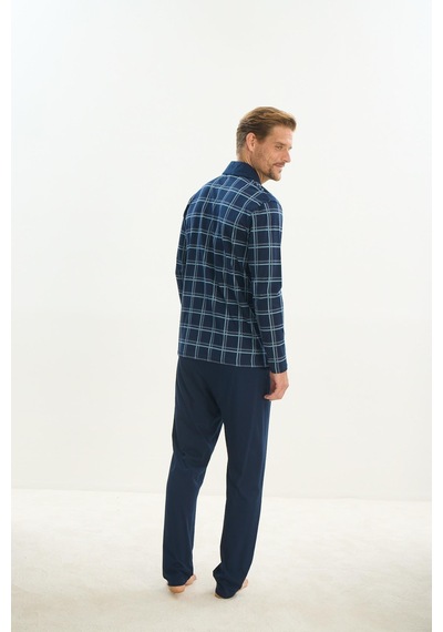 Sevim Erkek Uzun Kol Gömlek Yaka Önden Düğmeli Lacivert Pijama Takım C9t1n5o9 001
