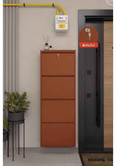 Ceha Kilitli 4'lü Metal Ayakkabılık - Taba K.AYK-4/P8004/KL