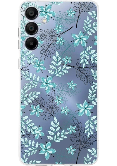 Samsung Galaxy A16 Uyumlu Kamera Korumalı Floral Su Yeşili Tasarımlı Şeffaf Silikon Kılıf