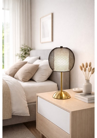 Tel Dekoratif Gold Masa Ve Gece Lambası Led Abajur Siyah