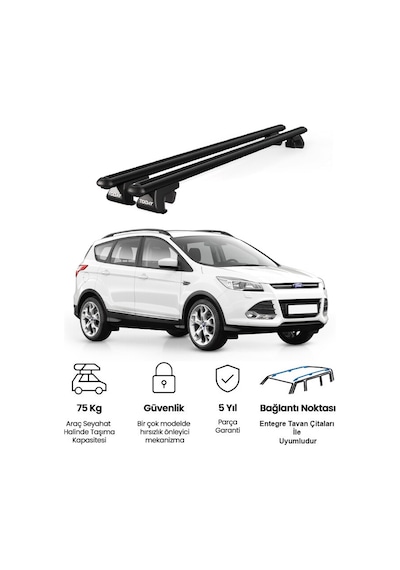 Venüs Ford Kuga 2012-2019 Uyumlu Siyah Ara Atkı Port Bagaj Tavan Barı