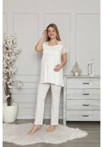 Limissi 2208 Ecru Hamile Lohusa Dantelli Pijama Tk