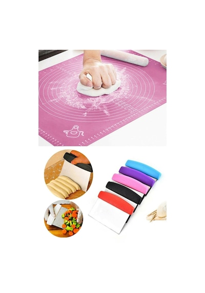 Silikon Hamur Açma Matı 50 40 Ve Hamur Kesme Spatula Seti Silikon Ekru Diğer