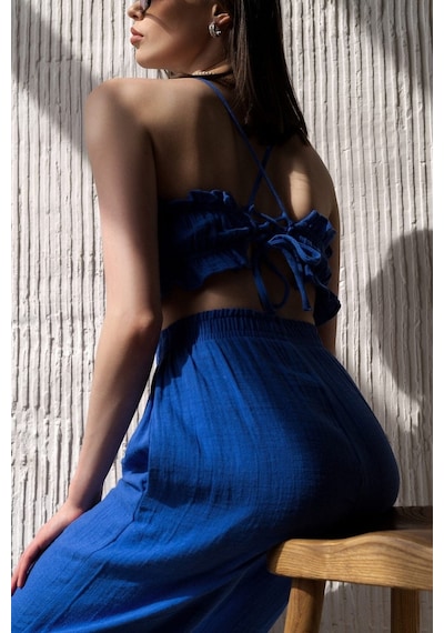 Mai Collection Mai Studios Co. Harvey Saks Mavi Müslin Crop Takım Saks Mavi Mai Collection Mai Studios Co. Harvey Saks Mavi Müslin Crop Takım Saks Mavi