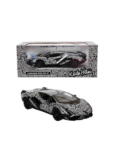 1:32 Sesli Ve Işıklı Rmz Hobby Keith Haring Serisi Die Cast Çek Bırak Model Araba - Siyah-beyaz Lamb