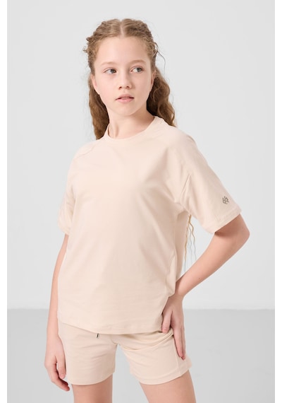 Bej Pamuklu Yumuşak Dokulu Standart Fit Basic Kız Çocuk Şort Takım - 75184 Bej