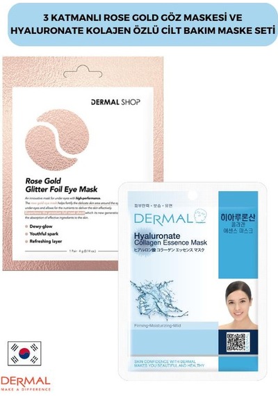 Dermal 3 Katmanlı Rose Gold Göz Maskesi + Hyaluronate Kolajen Özlü Cilt Bakım Maskesi