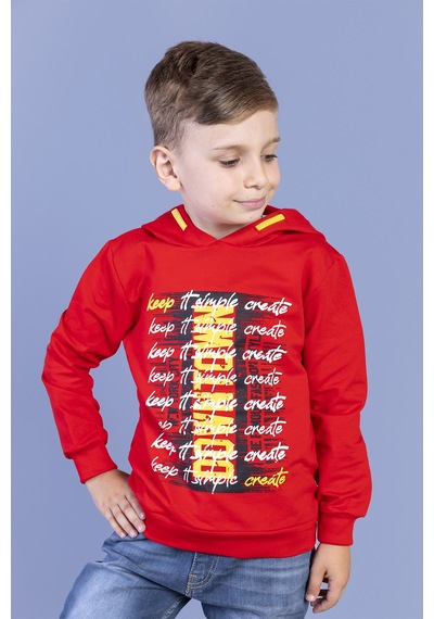 Toontoy Kids Toontoy Erkek Çocuk Kapüşonlu Baskılı Sweatshirt Kırmızı